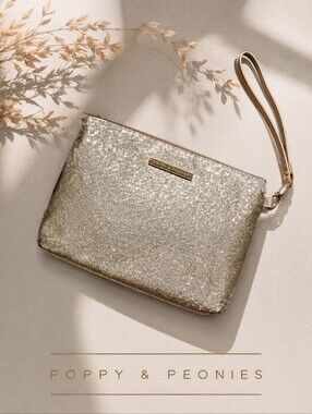Poppy & Peonies gold glitter clutch brand New